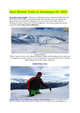 Best winter treks in India - winter treks in Himalayas 2021