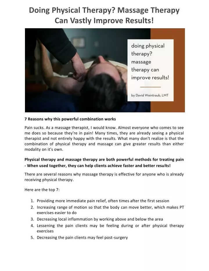 doing physical therapy massage therapy can vastly