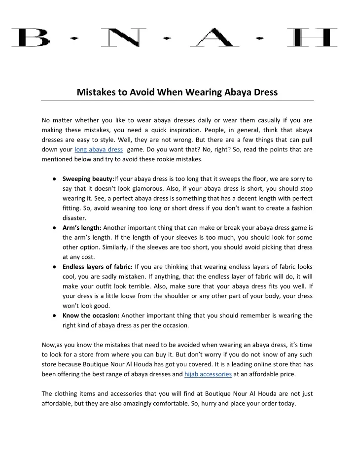 mistakes to avoid when wearing abaya dress