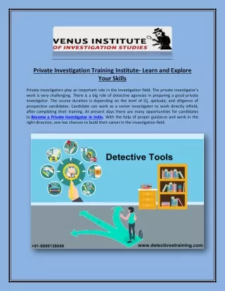 Private Investigation Training Institute- Learn and Explore Your Skills