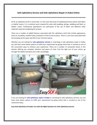 Sofa Upholstery Service and Sofa Upholstery Repair in Dubai Online