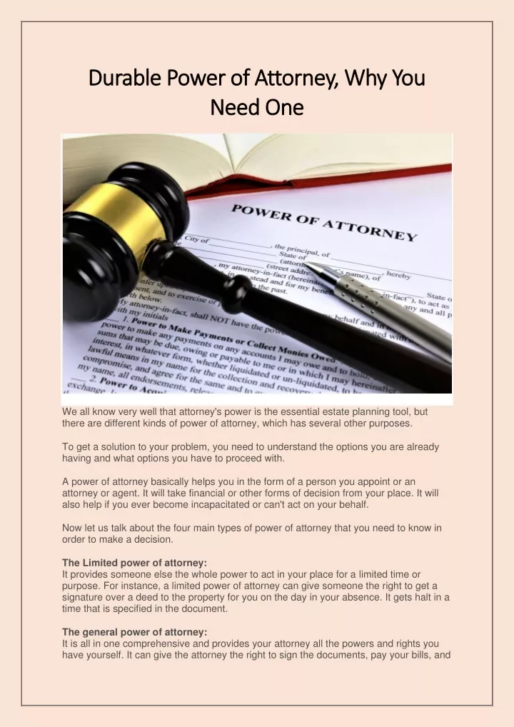 durable power of attorney why you durable power