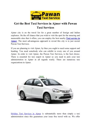 Get the Best Taxi Services in Ajmer with Pawan Taxi Services