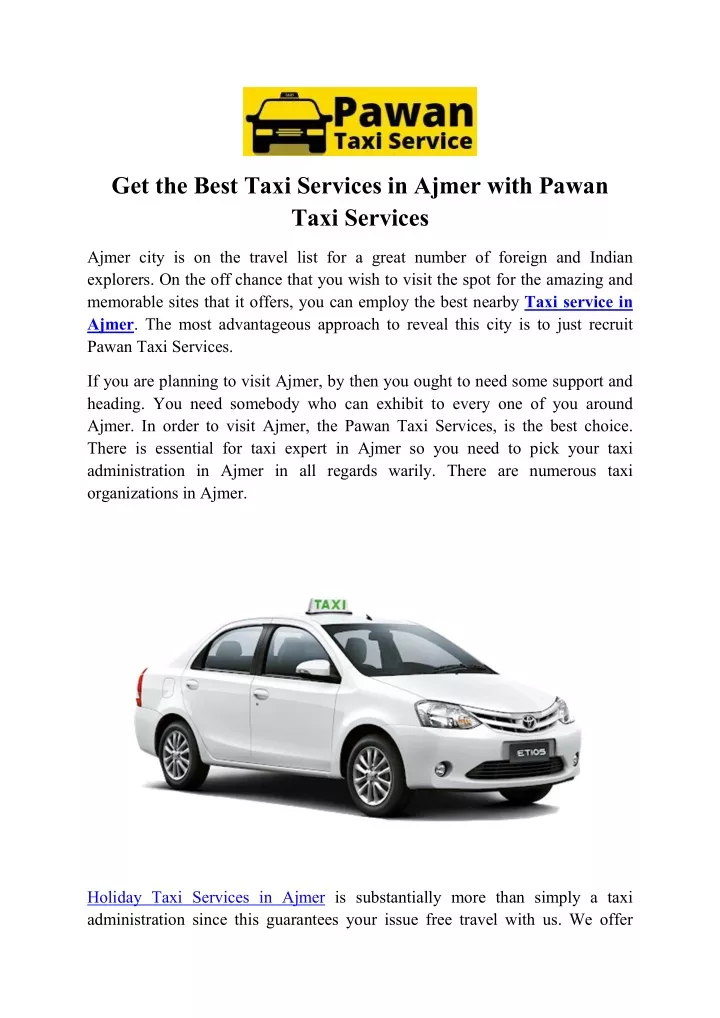 get the best taxi services in ajmer with pawan