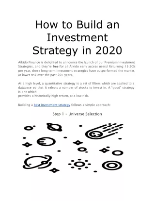 How to Build an Investment Strategy in 2020?