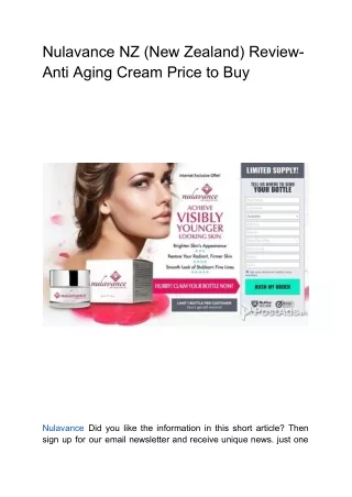 Nulavance NZ (New Zealand) Review- Anti Aging Cream Price to Buy