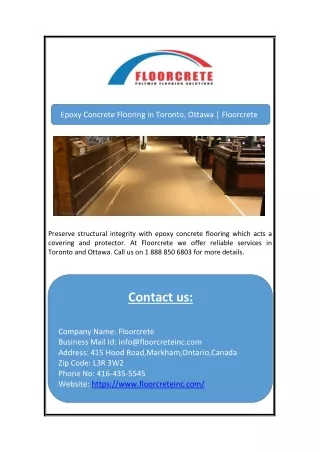 Epoxy Concrete Flooring in Toronto, Ottawa | Floorcrete