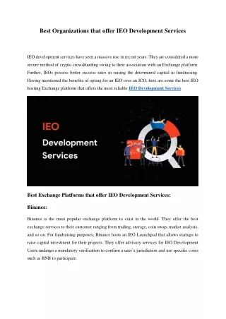 best organizations that offer ieo development