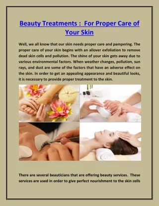 Beauty Services: For Proper Care Of Your Skin