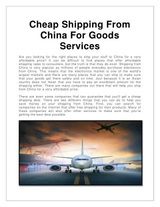 Cheap Shipping From China For Goods Services