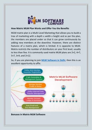 How Matric MLM Plan Works and Offer You the Benefits