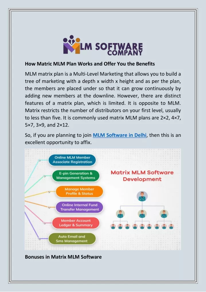 how matric mlm plan works and offer
