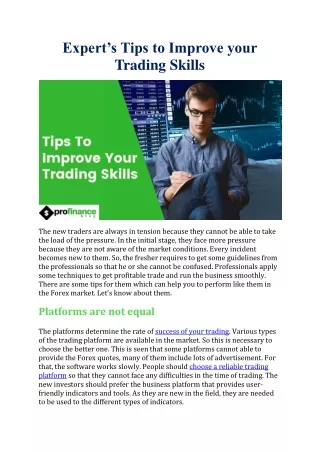 Expert’s Tips to Improve your Trading Skills