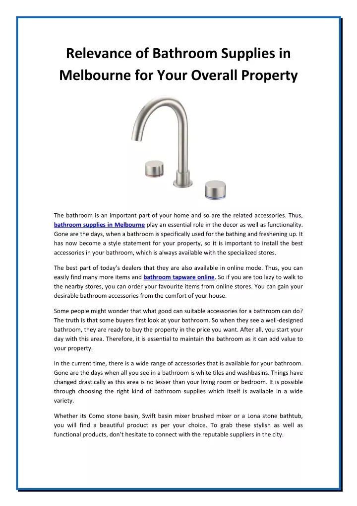 relevance of bathroom supplies in melbourne