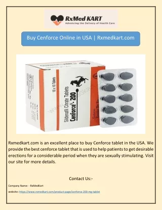 Buy Cenforce Online in USA | Rxmedkart.com