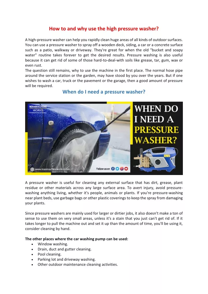 how to and why use the high pressure washer