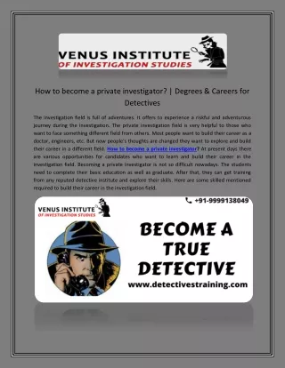 How to become a private investigator  Degrees & Careers for Detectives