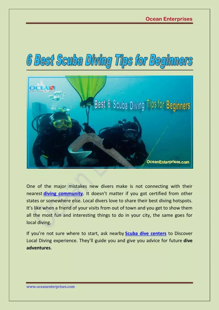 Ppt 6 Best Scuba Diving Tips For Beginners Ocean Enterprises Pdf Powerpoint Presentation 2738