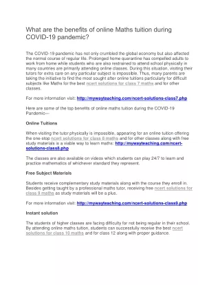 What are the benefits of online Maths tuition during COVID-19 pandemic?