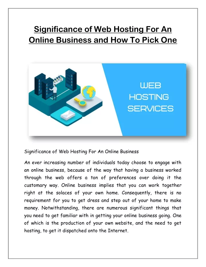significance of web hosting for an online