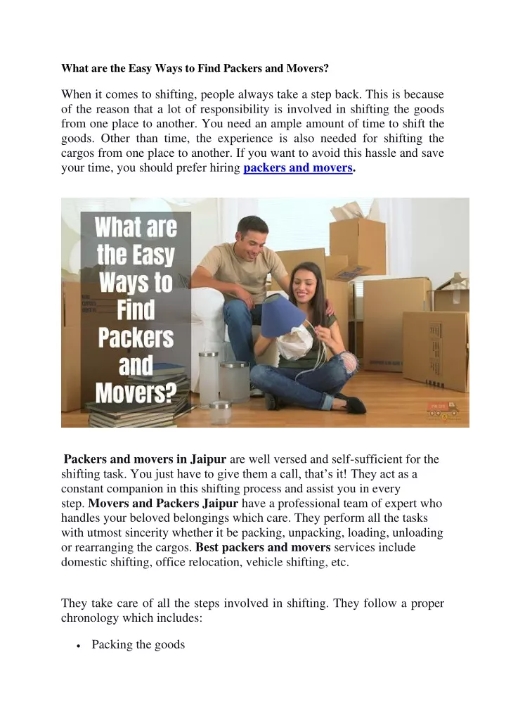 what are the easy ways to find packers and movers