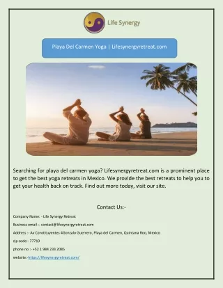 Playa Del Carmen Yoga | Lifesynergyretreat.com