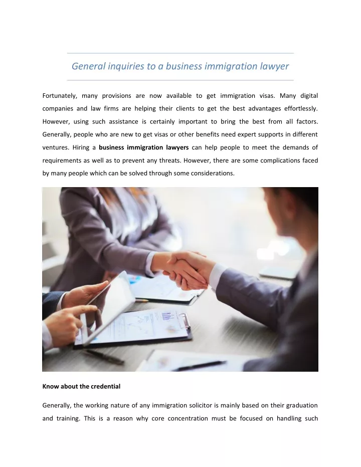 general inquiries to a business immigration lawyer
