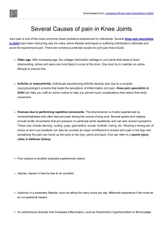 Several Causes of pain in Knee Joints