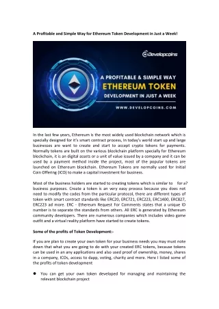 a profitable and simple way for ethereum token