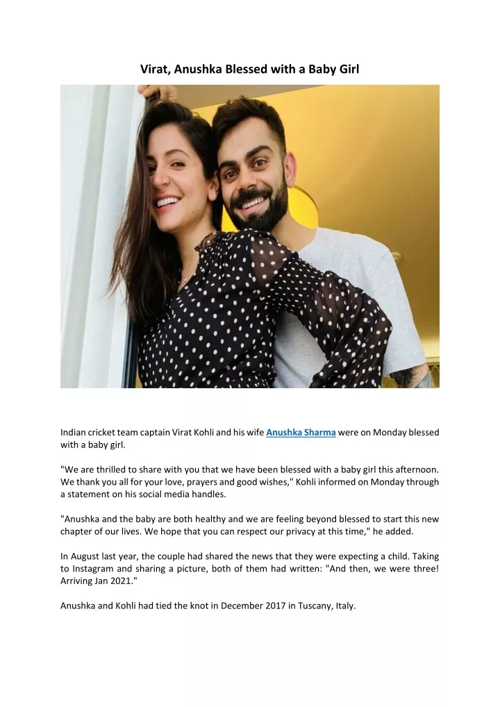 virat anushka blessed with a baby girl