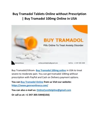 Buy Tramadol Tablets Online without Prescription | Buy Tramadol 100mg Online in USA