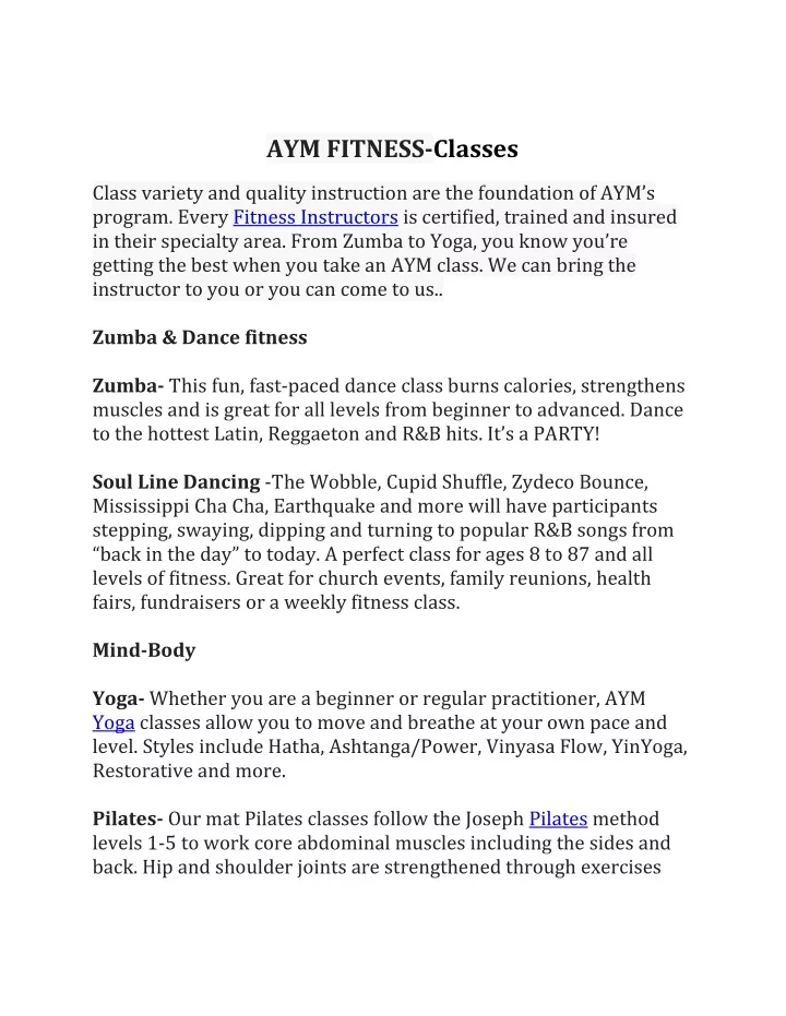 aym fitness classes