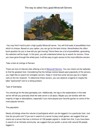 the way to select very good minecraft servers