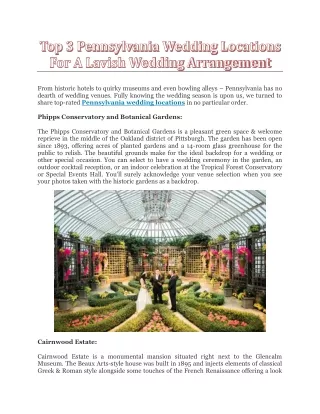 Top 3 Pennsylvania Wedding Locations For A Lavish Wedding Arrangement - WCWV