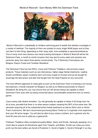 world of warcraft earn money with the darkmoon