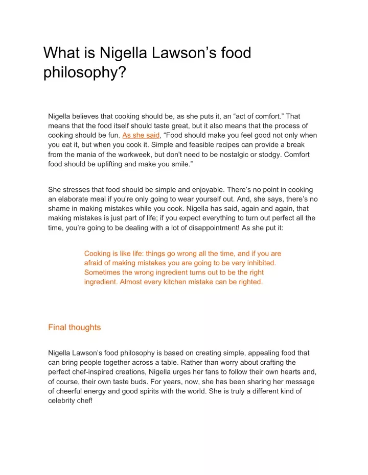 what is nigella lawson s food philosophy