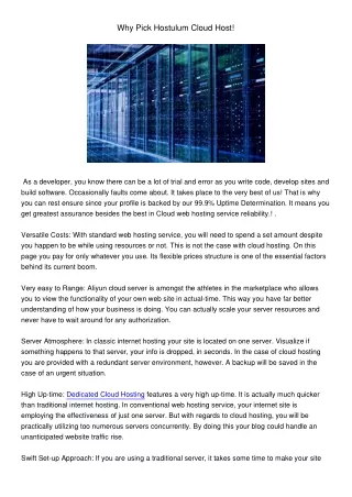 why pick hostulum cloud host