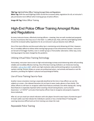 High-End Police Officer Training Amongst Rules and Regulations