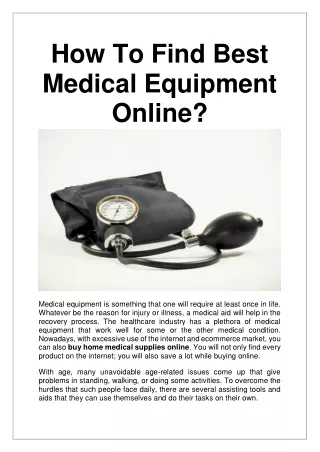 How To Find Best Medical Equipment Online?