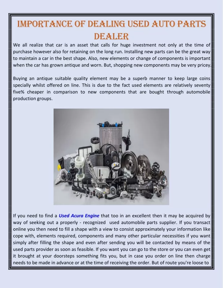 importance of dealingused auto parts dealer