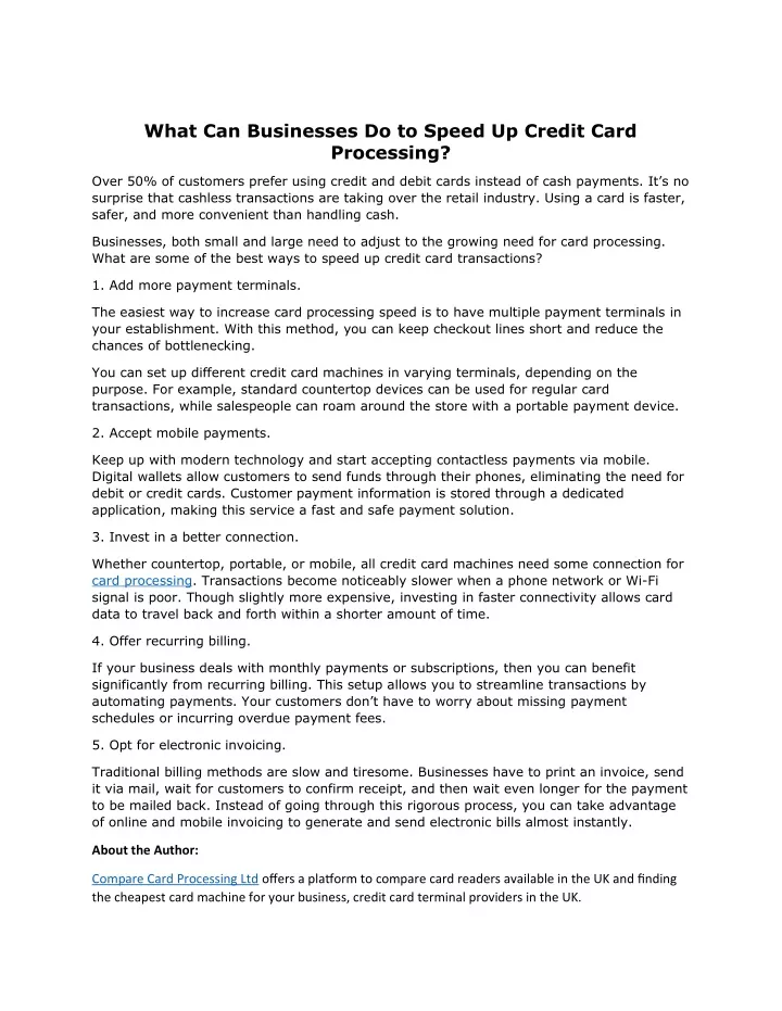 what can businesses do to speed up credit card