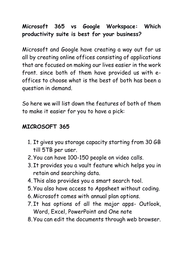 microsoft 365 vs google workspace which