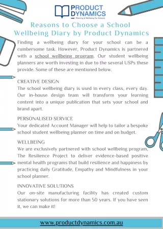 Reasons to Choose a School Wellbeing Diary by Product Dynamics