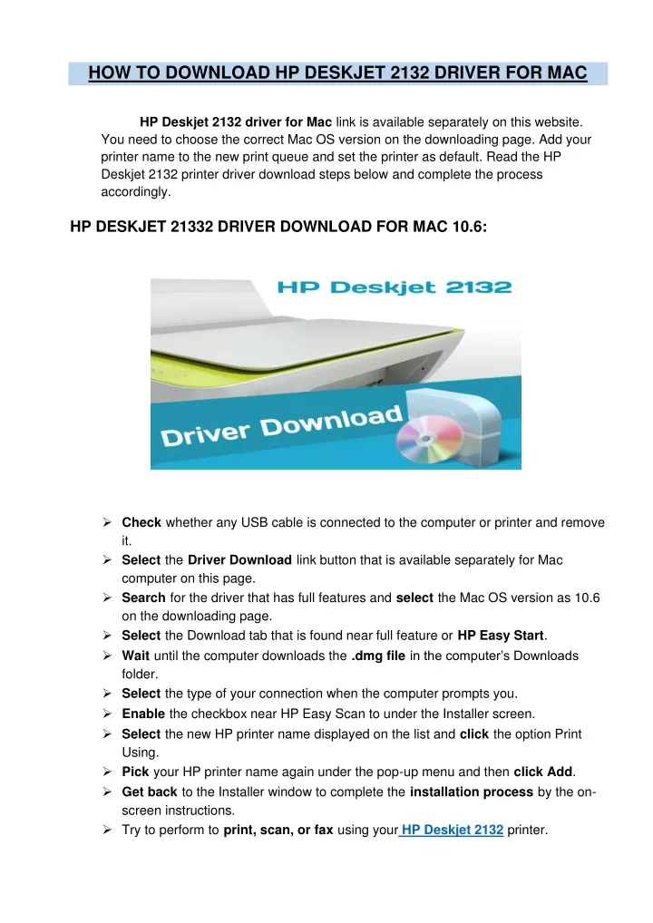 how to download hp deskjet 2132 driver for mac