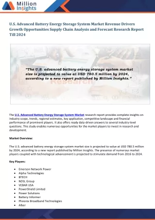 u s advanced battery energy storage system market