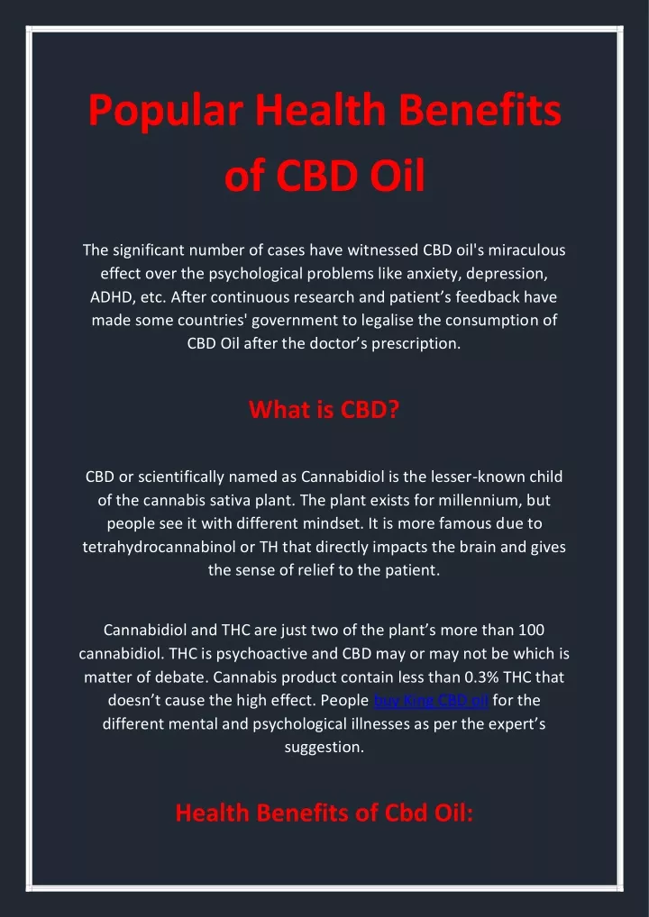 popular health benefits of cbd oil