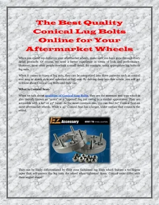 The Best Quality Conical Lug Bolts Online for Your Aftermarket Wheels
