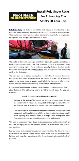 install rola snow racks for enhancing the safety