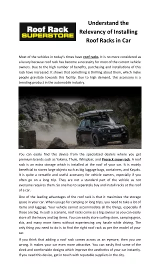 understand the relevancy of installing roof racks