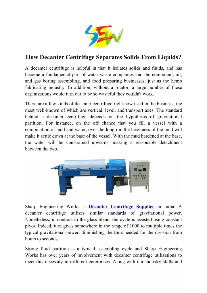 how decanter centrifuge separates solids from